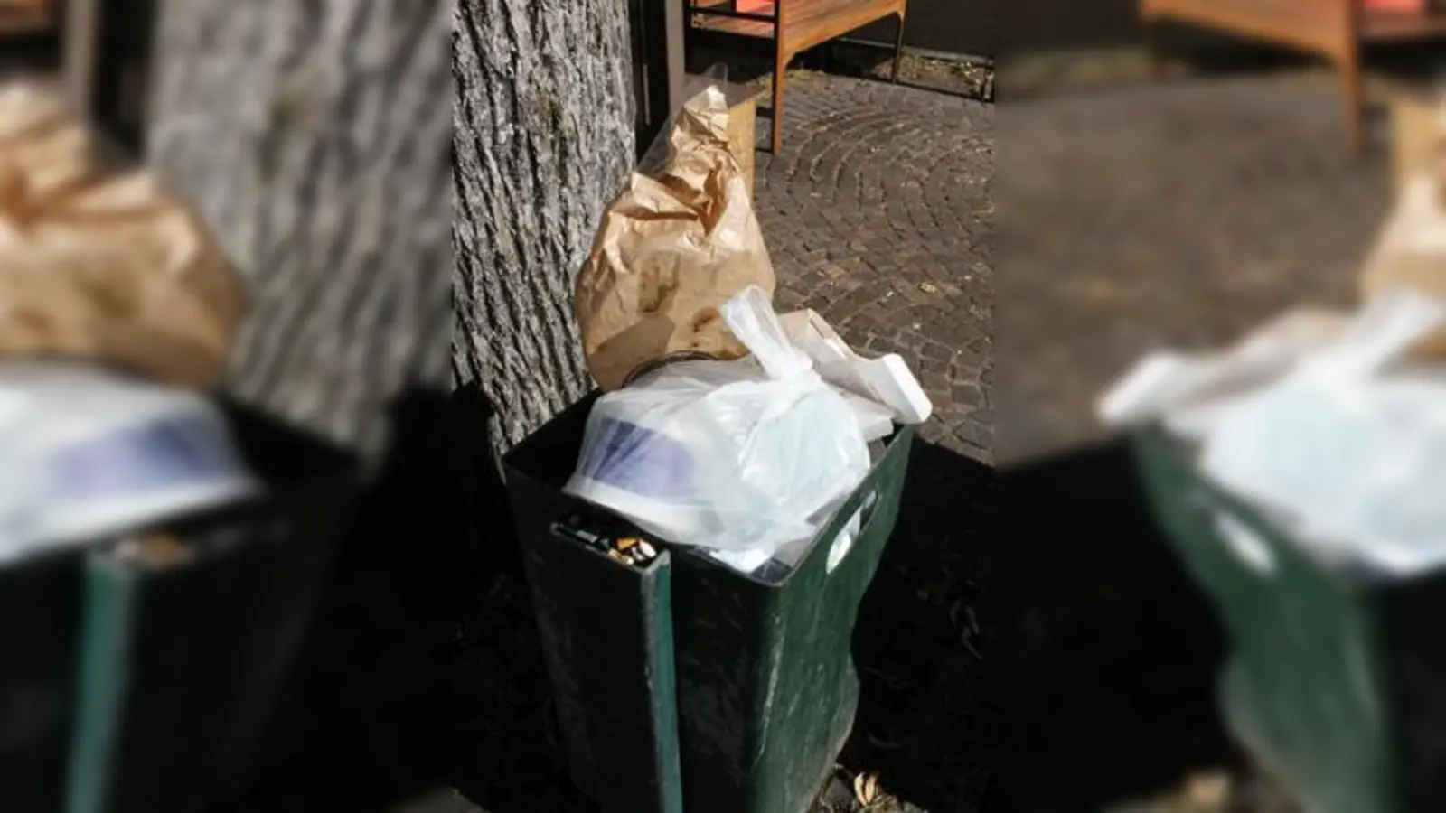 Tüten voll mit Hausmüll  sind im öffentlichen Abfalleimer an der Bushaltestelle Augsburger Straße keine Seltenheit. Wer seinen Müll hier ablädt, lässt sich nur schwer herausfinden.	Foto: Thomas Winter (Foto: Thomas Winter)