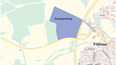 <b>Der geplante Solarpark</b> am Gumppenberg bei Pöttmes soll etwa zwölf Hektar groß werden und könnte 4200 Haushalte versorgen.  (Foto: Feldmeier, Ralf | Aichacher Zeitung)