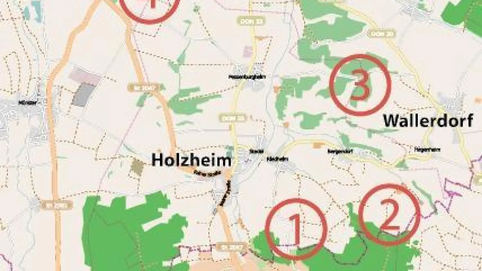 &lt;p&gt;  &lt;x_bildunterschr&gt;  &lt;b&gt;Einer der Standorte, &lt;/b&gt; die die Gemeinde Holzheim im Flächennutzungsplan für Windkraft ins Auge gefasst hat, liegt 950 Meter von der Baarer Wertstoffsammelstelle entfernt. Die Standorte eins und zwei lehnte der Gemeinderat in der angeforderten Stellungnahme ab.  &lt;tab/&gt;Grafik: Kruck/Open Street View &lt;/x_bildunterschr&gt;  &lt;/p&gt;