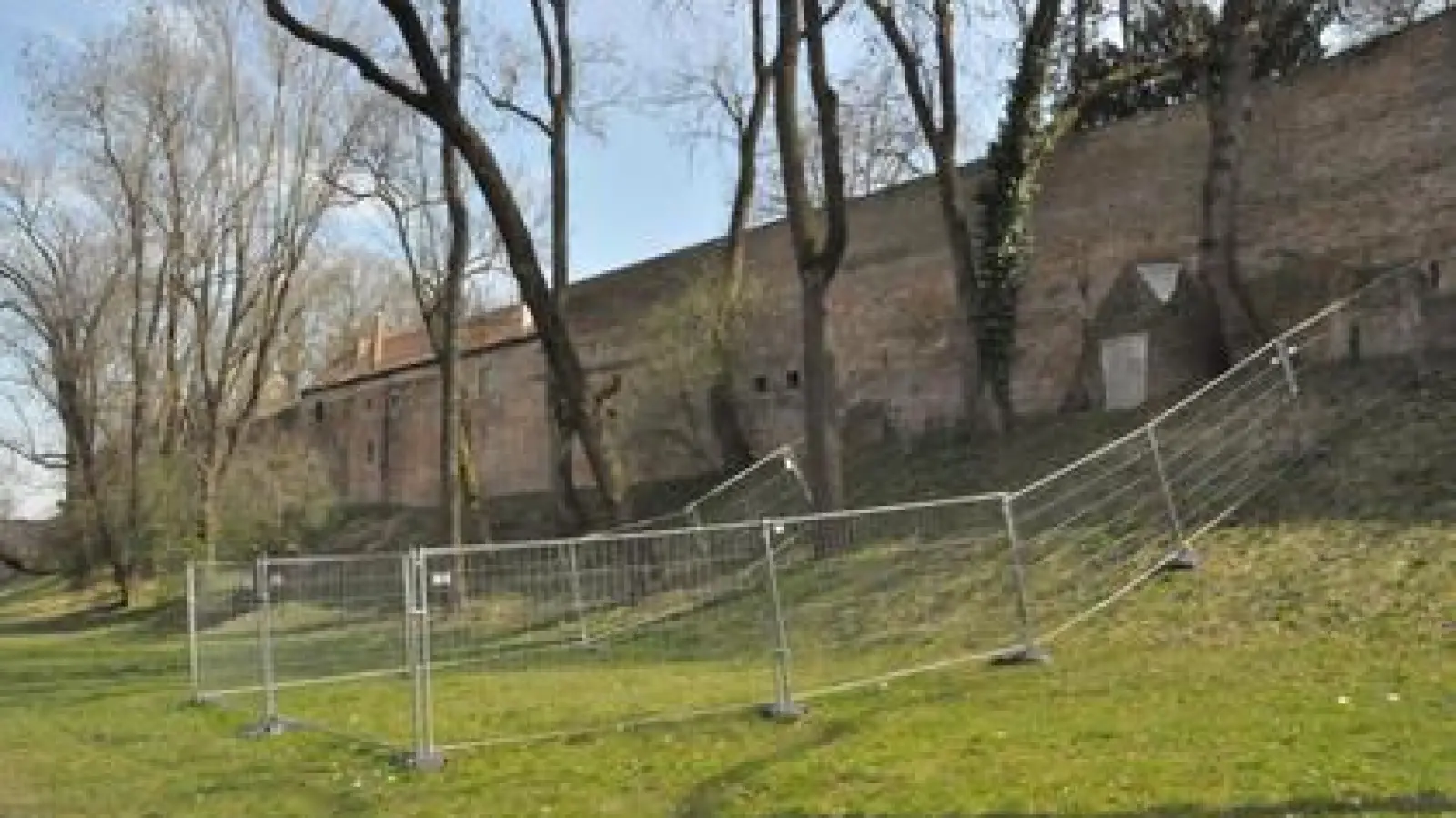 Drei Pfeiler der Stadtmauer   an der Thommstraße sind aktuell großflächig abgesperrt.	Foto: Laura Türk (Foto: Laura Türk)