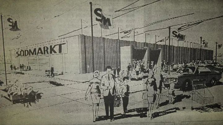 Am Marktsonntag, 28. Oktober 1972, wurde der Südmarkt in Aichach. Am Eröffnungswochenende wurde das Team geradezu überrollt. Der Ansturm war riesig. Was zur Folge hatte, dass sich der Supermarkt per Annonce am Montag danach für den Andrang entschuldigte.  (Repro: Richard Bauch)