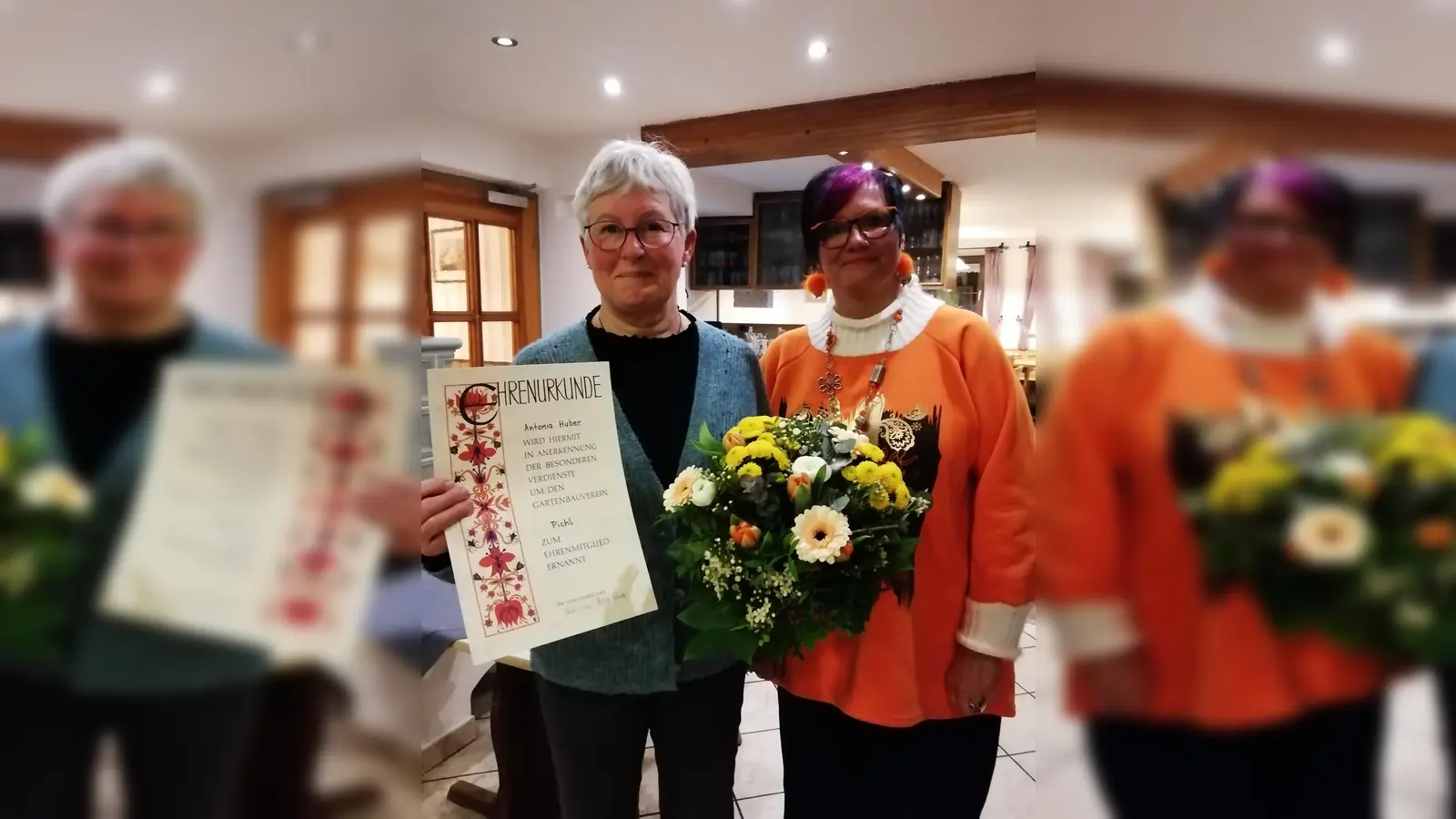 <b>Zum Ehrenmitglied</b> wurde Antonie Huber beim Obst- und Gartenbauverein Pichl ernannt. Sie setzt sich seit vielen jahren für den verein ein. Vorstand Sonja Fischer (rechts) gratulierte.  (Foto: Josef Kigle)