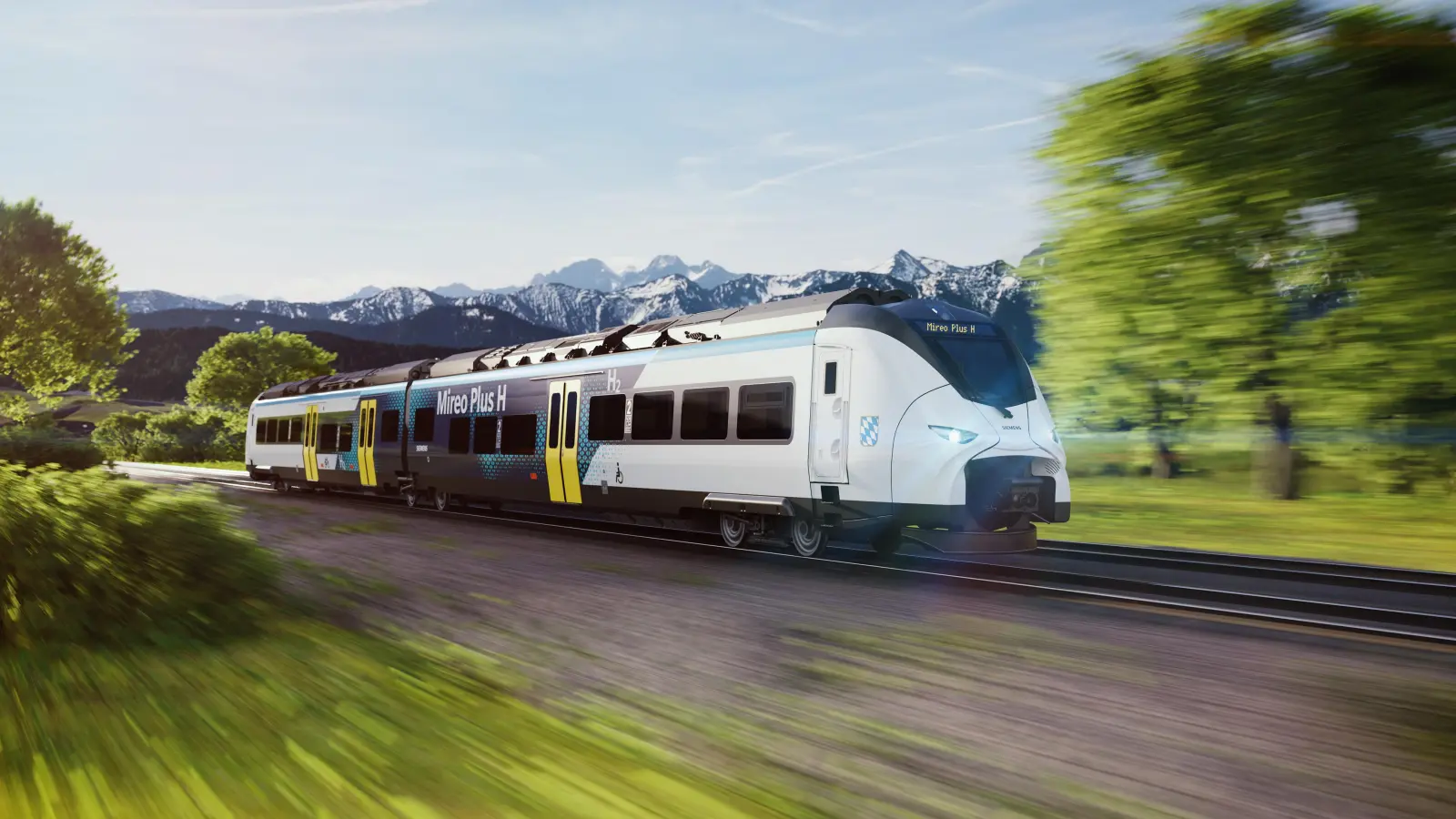 Der Zug ist eine Entwicklung von Siemens Mobility. Auf dem Dach befindet sich ein Wasserstofftank, der zwei Brennstoffzellen antreibt. (Grafik: Siemens Mobility GmbH)